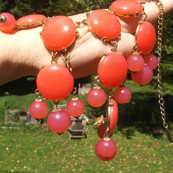 Baublebar statement necklace orangey pinkish baubles - Picture 4 of 16